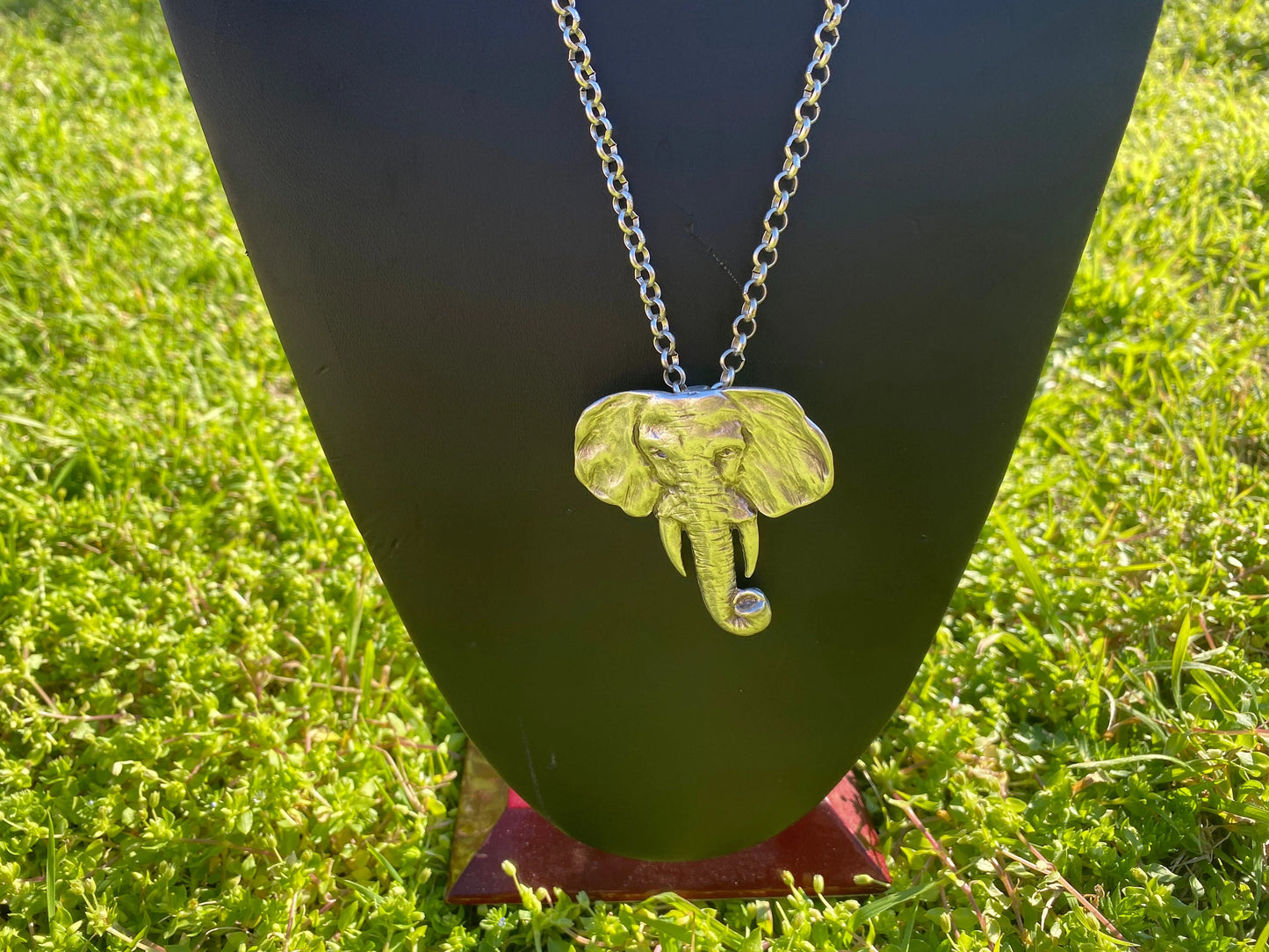 Adjustable 24" Long 5 mm Rollo Chain with Elephant Head Pendant Necklace, S - Hook Closure, Brushed Silver Overlay, Wildlife Lover's Jewelry