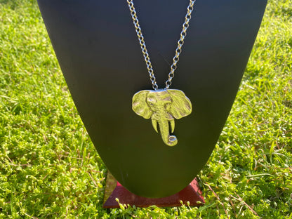 Adjustable 24" Long 5 mm Rollo Chain with Elephant Head Pendant Necklace, S - Hook Closure, Brushed Silver Overlay, Wildlife Lover's Jewelry
