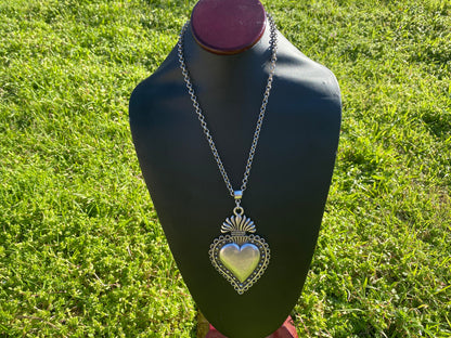 Adjustable 32" Long 5 mm Rollo Chain with Sacred Heart Shape Pendant Necklace, S - Hook Closure, Brushed Silver Overlay, Catholic Jewelry