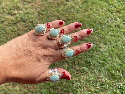 Adjustable Amazonite Natural Stone Two Tone Ring, Gold and Silver Overlay, Handmade Ring, Women Jewelry, Bohemian Jewelry, Energy Stone Ring
