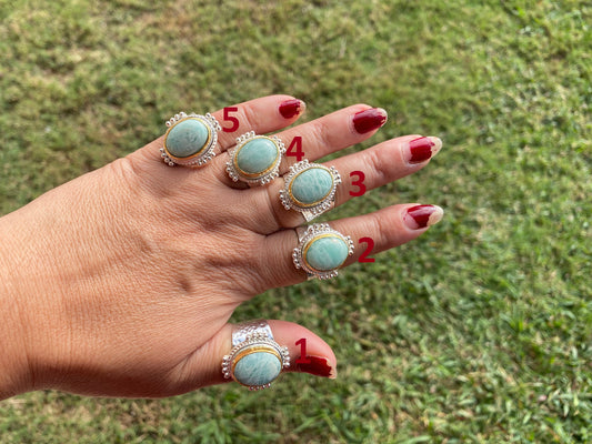 Adjustable Amazonite Natural Stone Two Tone Ring, Gold and Silver Overlay, Handmade Ring, Women Jewelry, Bohemian Jewelry, Energy Stone Ring