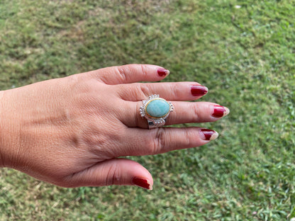Adjustable Amazonite Natural Stone Two Tone Ring, Gold and Silver Overlay, Handmade Ring, Women Jewelry, Bohemian Jewelry, Energy Stone Ring