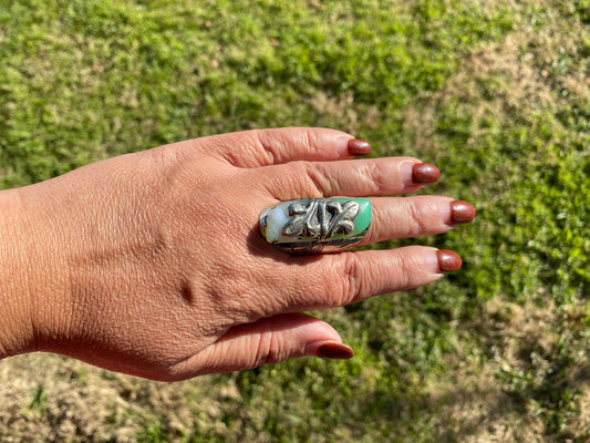 Adjustable Chalcedony Natural Stone Tibetan Silver Ring, Natural Stone Ring, Designer Ring, Bohemian Rings, Statement Ring, Green Stone Ring