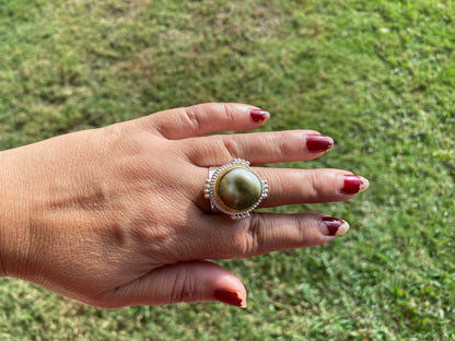 Adjustable Crunch Shell Two Tone Ring, Brushed Gold and Silver Overlay, Wide Band, Hippie Ring, Hammered Ring, Marine Inspired Ring