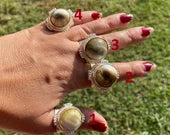 Adjustable Crunch Shell Two Tone Ring, Brushed Gold and Silver Overlay, Wide Band, Hippie Ring, Hammered Ring, Marine Inspired Ring