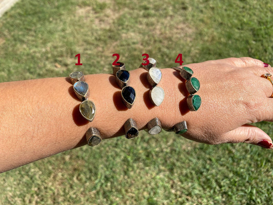 Adjustable Gemstone Bangle, Antique Silver Looks Cuff Bracelet, Hammered Cuff Bracelet, Oxidize Silver Overlay Jewelry, Unique Jewelry