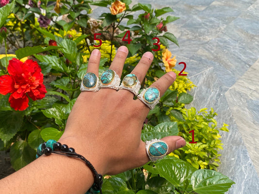 Adjustable Handmade ring adorned with Natural Turquoise, Hammered Ring, Gift Ideas, Women Ring.