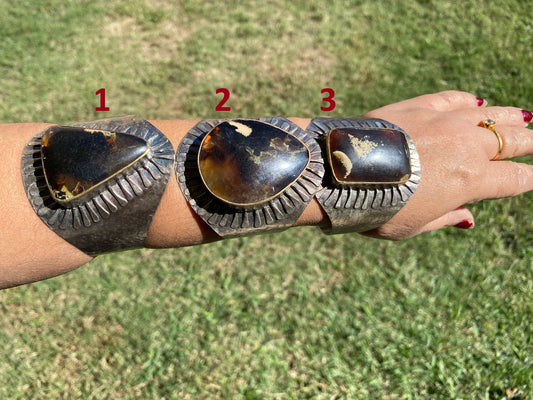 Adjustable Large Amber Antique Silver Looks Wide Band Cuff, Hammered Cuff, Oxidize Silver Overlay Jewelry, Exquisite Cuff, Statement Jewelry