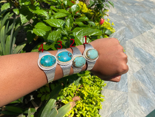 Adjustable Natural Turquoise adorned Bracelet, Two Toned Bracelet, Silver and Gold overlay Bracelet, Unisex Bracelet.