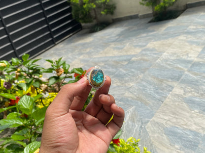 Adjustable Natural Turquoise ring, Handmade Ring, Two Tone Ring, Silver Overlay Ring, Gold Overlay Ring.