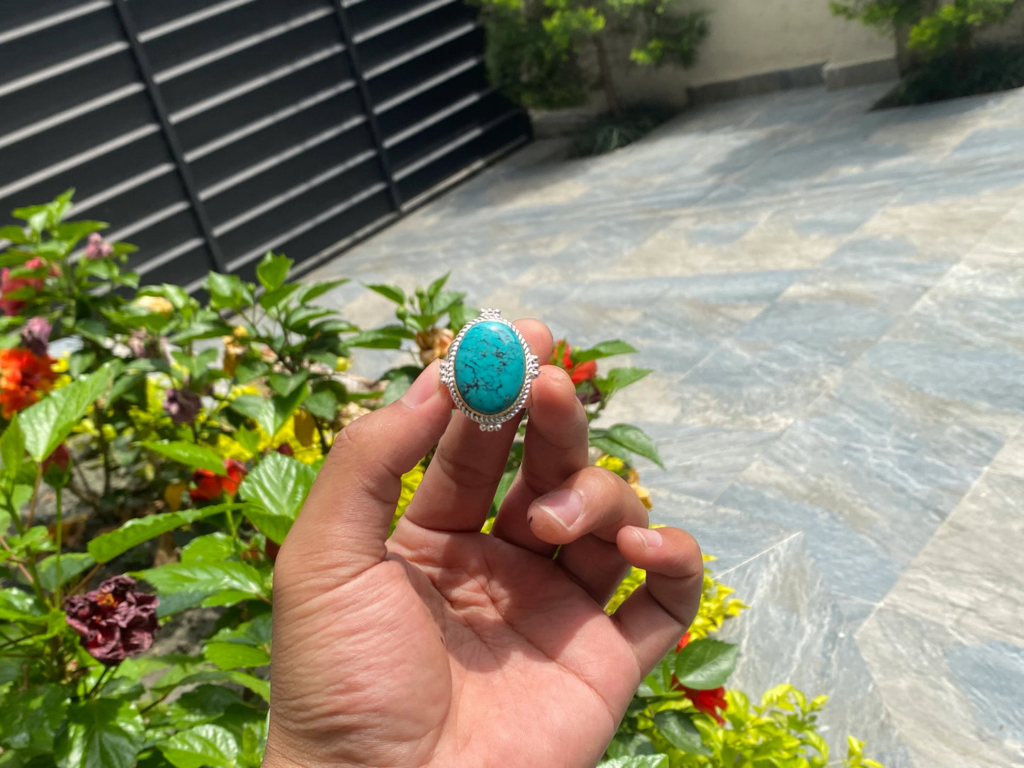 Adjustable Natural Turquoise ring, Handmade Ring, Two Tone Ring, Silver Overlay Ring, Gold Overlay Ring.