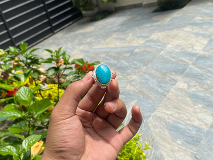 Adjustable Natural Turquoise ring, Handmade Ring, Two Tone Ring, Silver Overlay Ring, Gold Overlay Ring.