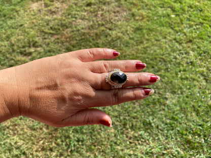 Adjustable Smoky Topaz Gemstone Two Tone Ring, Gold and Silver Overlay, Handmade Ring, Women Jewelry, Bohemian Jewelry, Energy Stone Ring