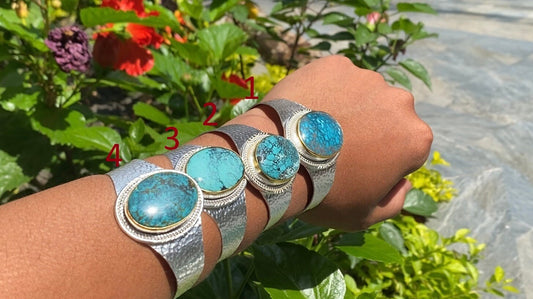 Adjustable Turquoise Natural Stone Wide Band Cuff,  Brushed Gold with Silver Overlay, Hammered Bracelet, Wide Cuff, Handcrafted Jewelry.