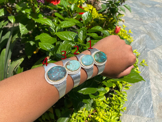 Adjustable Turquoise Natural Stone Wide Band Cuff,  Brushed Gold with Silver Overlay, Hammered Bracelet, Wide Cuff, Handcrafted Jewelry.