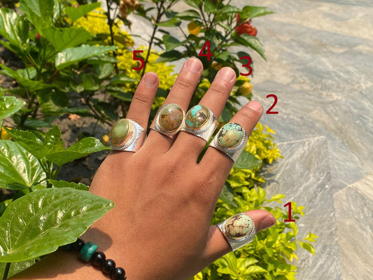 Adjustable Turquoise adorned Two Tone Ring, Silver & Gold Overlay, Natural Turquoise, Hammered Ring, Bohemian Jewelry.