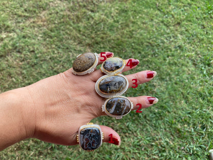 Adjustable Two Tone African Jasper Ring, Gold with Silver Jewelry, Unique Gemstone Ring, Exotic Jewelry, Handcrafted Ring, African Inspired