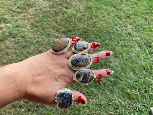 Adjustable Two Tone African Jasper Ring, Gold with Silver Jewelry, Unique Gemstone Ring, Exotic Jewelry, Handcrafted Ring, African Inspired