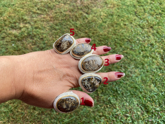 Adjustable Two Tone African Jasper Ring, Gold with Silver Jewelry, Unique Gemstone Ring, Exotic Jewelry, Handcrafted Ring, African Inspired
