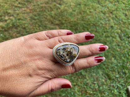 Adjustable Two Tone African Jasper Ring, Gold with Silver Jewelry, Unique Gemstone Ring, Exotic Jewelry, Handcrafted Ring, African Inspired