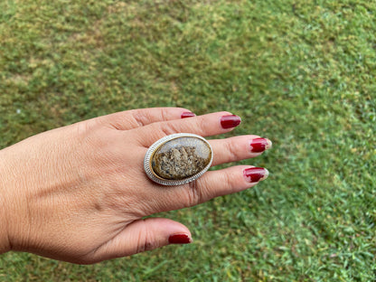 Adjustable Two Tone African Jasper Ring, Gold with Silver Jewelry, Unique Gemstone Ring, Exotic Jewelry, Handcrafted Ring, African Inspired