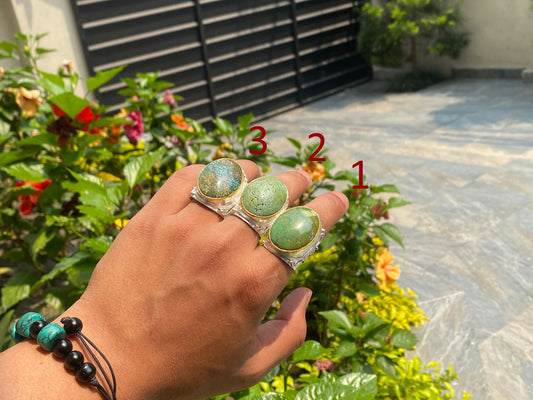 Aesthetic Adjustable Hammered Turquoise Ring with Gold and Silver Overlay, Two Tone Ring, Hippie Ring, Unisex Ring.