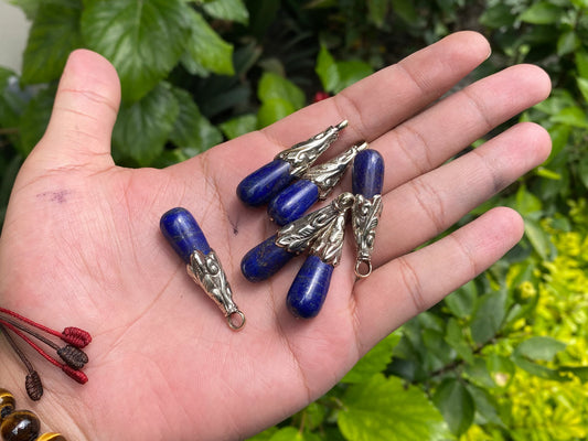 Aesthetic Drop Pendant, Floral design on Tibetan Silver adorned with  Raw Lapis, Boho inspired , Pendant for every occasion, Unique Gift.