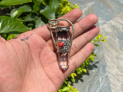 Aesthetic Handmade Pendant: Big Pointed Tibetan Silver Design, Handmade pendant, Aesthetic Pendant, Gift ideas, Natural Gemstone.