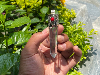 Aesthetic handmade Crystal Pendant, Pointed Pendant for daily wear, Antique Pendant, Handcrafted pendant, Coral adorned pendant.