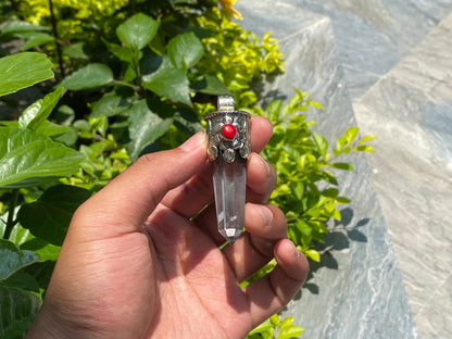 Aesthetic handmade Crystal Pendant, Pointed Pendant for daily wear, Antique Pendant, Handcrafted pendant, Coral adorned pendant.