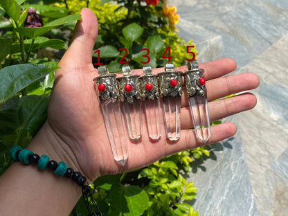 Aesthetic handmade Crystal Pendant, Pointed Pendant for daily wear, Antique Pendant, Handcrafted pendant, Coral adorned pendant.