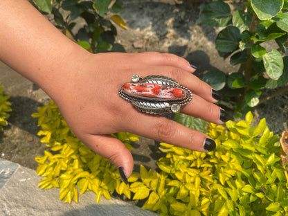 Aesthetic orange oyster ring, Tibetan silver ring made with love, Gift ideas, Handmade Ring.