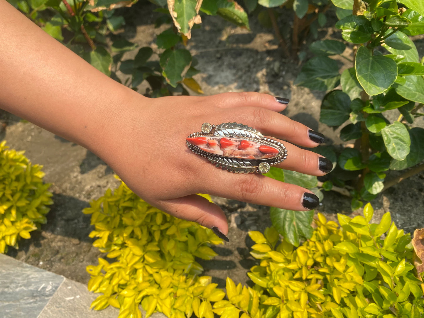 Aesthetic orange oyster ring, Tibetan silver ring made with love, Gift ideas, Handmade Ring.