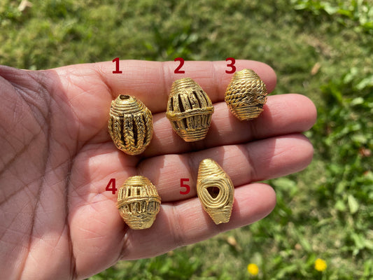 African Focal Beads, 18K Brushed Gold Overlay Non Tarnish, Tribal Beads, Ethnic Beads, Mala Beads for Necklace, Center Bead, Ghana Jewelry