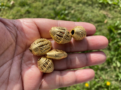 African Focal Beads, 18K Brushed Gold Overlay Non Tarnish, Tribal Beads, Ethnic Beads, Mala Beads for Necklace, Center Bead, Ghana Jewelry