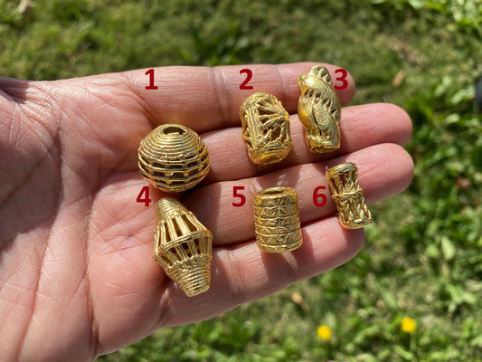 African Guru Beads, 18K Brushed Gold Overlay Non Tarnish, Tribal Beads, Ethnic Beads, Mala Beads for Necklace, Center Bead, Ghana Jewelry