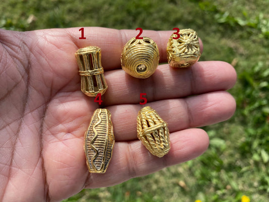 African Tribe Beads, 18K Brushed Gold Overlay Non Tarnish, Tribal Beads, Ethnic Beads, Mala Beads for Necklace, Center Bead, Ghana Jewelry