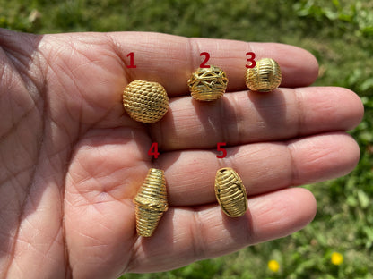 African Tribe Beads, 18K Brushed Gold Overlay Non Tarnish, Tribal Beads, Ethnic Beads, Mala Beads for Necklace, Center Bead, Ghana Jewelry