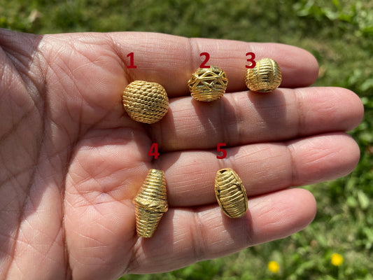 African Tribe Beads, 18K Brushed Gold Overlay Non Tarnish, Tribal Beads, Ethnic Beads, Mala Beads for Necklace, Center Bead, Ghana Jewelry