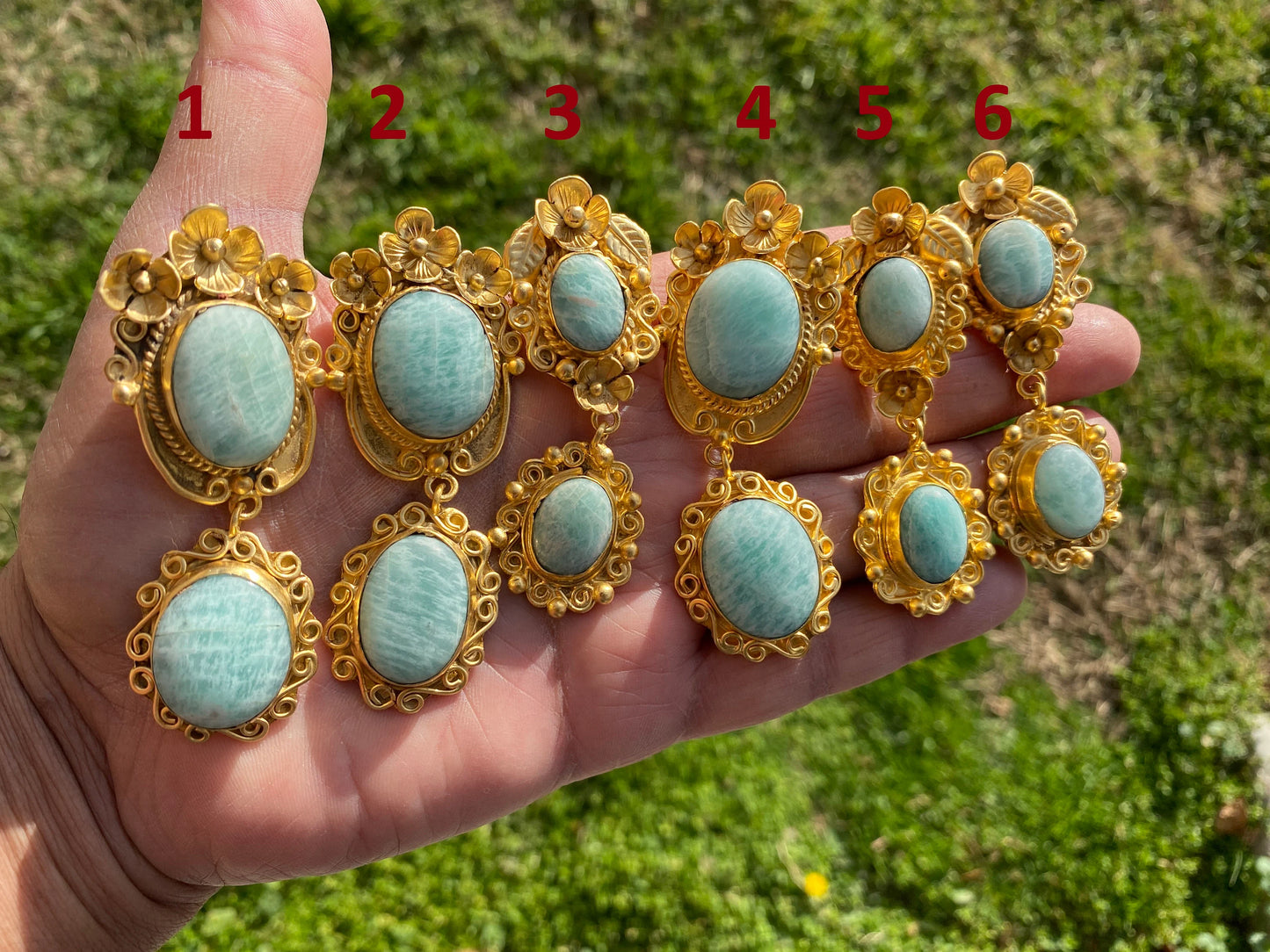 Amazonite Natural Stone Gold Pendant, Non Tarnish Brushed Gold Overlay, Jewelry for Women, Ethnic Jewelry, Spiritual Protection Inner Peace