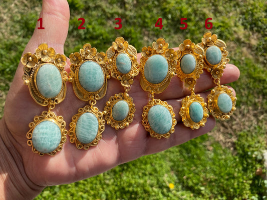 Amazonite Natural Stone Gold Pendant, Non Tarnish Brushed Gold Overlay, Jewelry for Women, Ethnic Jewelry, Spiritual Protection Inner Peace