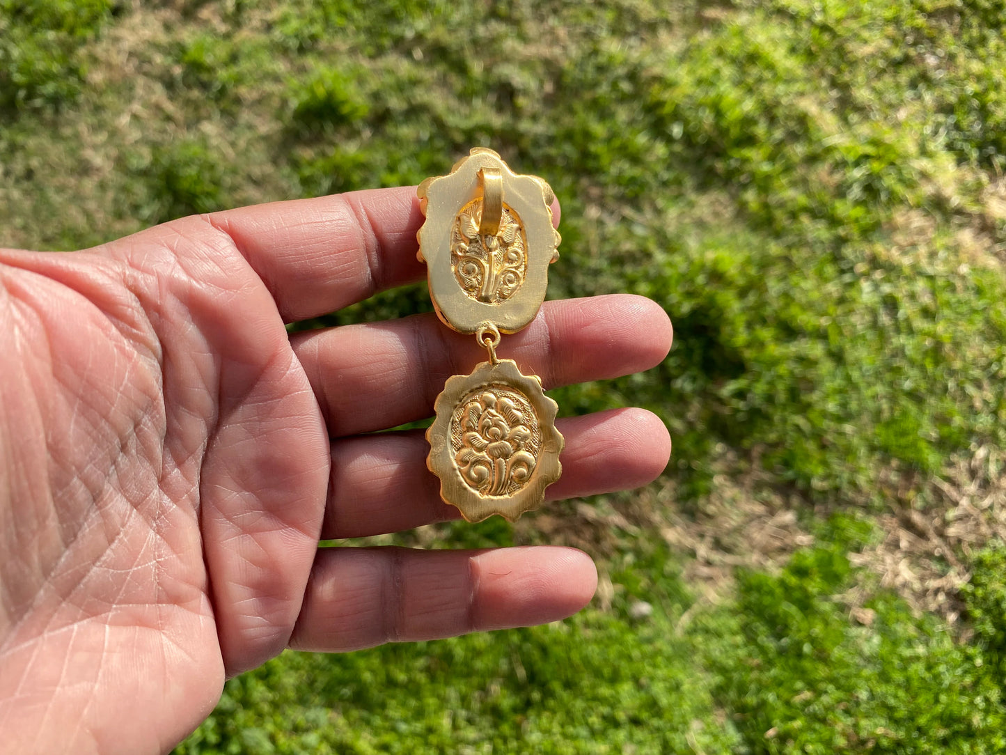 Amazonite Natural Stone Gold Pendant, Non Tarnish Brushed Gold Overlay, Jewelry for Women, Ethnic Jewelry, Spiritual Protection Inner Peace