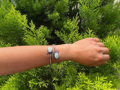 Amazonite Stone Cuff Bracelet | Adjustable Bangle Bracelet, Oxidize Silver Overlay Jewelry, Aesthetic bracelet, Artisan Handmade Jewelry