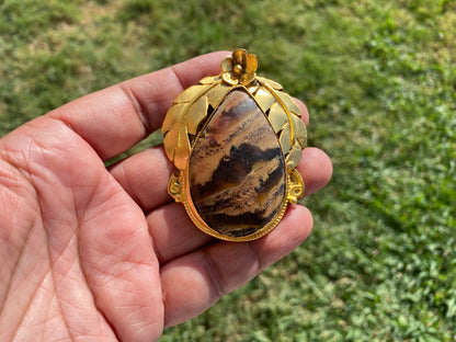 Amber Gemstone Pendant, Non tarnish Brushed Gold Overlay Jewelry, Fossilized Resin, Ancient Treasure, Organic Jewelry, Vintage Allure