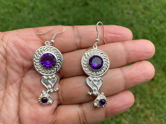 Amethyst Earrings Silver Overlay, Birthday Gift, Bridesmaid Earrings, Wedding Earrings, Birthstone Earrings Long Dangle Gemstone Earrings