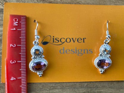 Amethyst Gemstone Silver Overlay Earring, Birthstone, Birthday Gift, Dangle Earring, Gemstone Earrings, Bridesmaid Earring, Natural Stone