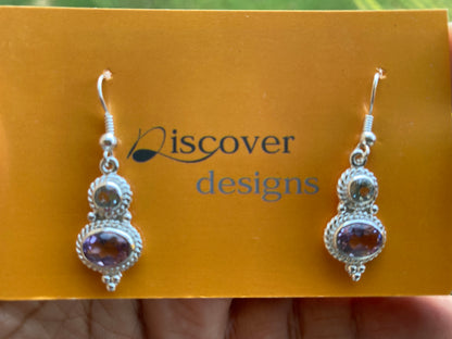 Amethyst Gemstone Silver Overlay Earring, Birthstone, Birthday Gift, Dangle Earring, Gemstone Earrings, Bridesmaid Earring, Natural Stone