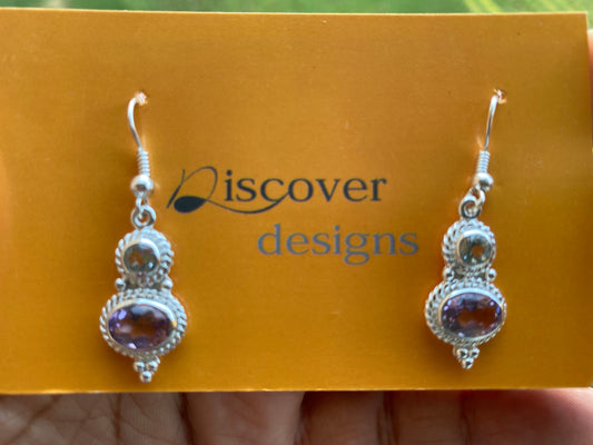 Amethyst Gemstone Silver Overlay Earring, Birthstone, Birthday Gift, Dangle Earring, Gemstone Earrings, Bridesmaid Earring, Natural Stone