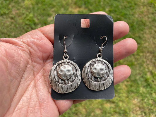 Ancient Design Earrings, Matte Silver Plated Dangle Earrings, Egyptian Gypsy Earring, Tribal Ethnic Earrings, Bridesmaid, Bridal Earrings