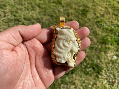Angry Tiger Head Carved Bone Gold Pendant, Non Tarnish 18k Brushed Gold Overlay, Wild Tiger Jewelry, Wildlife Lovers Jewelry, Wild Animal